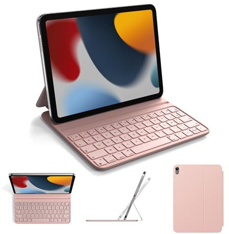 pankeybd ‌Étui Folio Clavier pour iPad A16 2025 11 EME génération et iPad 10 EME génération 2022,Smart Folio,Ultra-Mince,Connexion magnétique,AZERTY, Rose