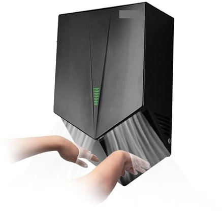 HEALBYBLE Sèche-Mains électrique Mural Automatique en ABS Noir en Forme de V,Fonctionnement à Grande Vitesse