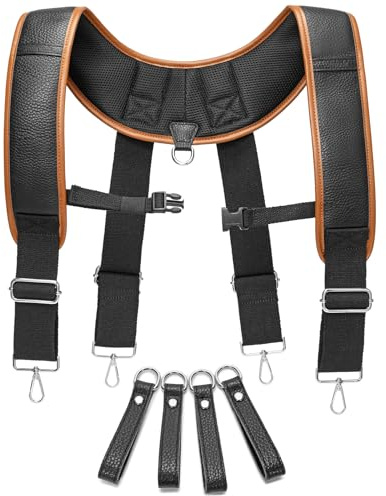 quipuda Werkzeuggürtel Hosenträger Echtes Leder, Heavy Duty Arbeit Hosenträger Hängende Werkzeugtaschen Hosenträger Tragbare, Für Elektriker Schreiner (C-Form Schultergurte)