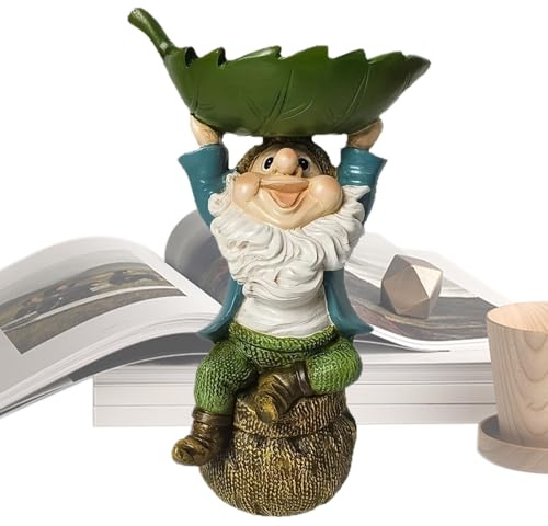 Mangeoire pour oiseaux pour l'extérieur - Nain de jardin - Mangeoire pour oiseaux - En plastique - Avec décoration nain de jardin et forme de feuille - Pour jardin, terrasse, balcon, pelouse