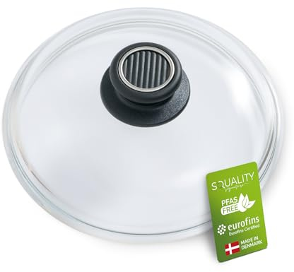 Squality Topfdeckel 20 cm | Pfannendeckel aus Pyrex | Glasdeckel aus gehärtetem Glas | Hergestellt in Dänemark | Pfannen Deckel ofenfest bis 260 °C | Topf Deckel Spülmaschinen geeignet