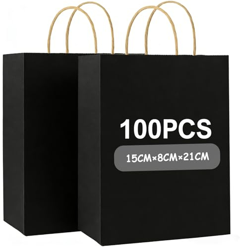 Gaoyong 100 stycken presentpåsar 21 x 15 x 8 cm, papperspåsar med handtag, papperspåsar för födelsedagsfirande, jul, presentförpackning, shoppingpåsar (tjock 130 gsm)