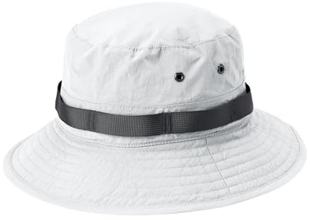 Amazon Essentials Men's Washed Nylon Outdoor Wide Brim Sun Bucket Hat, White, Small-Medium