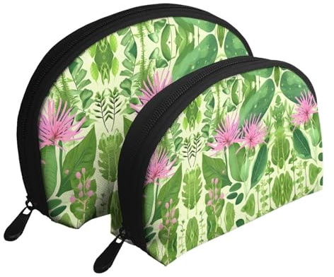 Exotic style floral Moon Cosmetic Bag, Travel Makeup Pouch, Portable Waterproof Cosmetic Pouch for Girls Women., Pink Plant Flowers, One Size