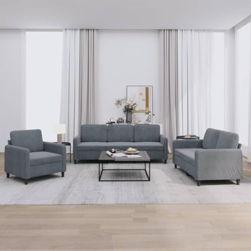 YuuSsea 3-TLG. Sofagarnitur Dunkelgrau Samt, Polstergarnitur mit Sessel, 2-Sitzer & 3-Sitzer Couch, Robuster Holzrahmen für Wohnzimmer, Schlafzimmer, Bequemes Sitzerlebnis