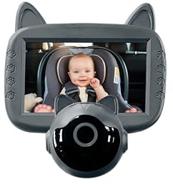 BEEPER BABEECAM 1 - Cámara de coche para bebé con pantalla de 4,3 pulgadas, visión nocturna automática, cámara de gato para asiento trasero, vigilancia de bebé en coche, fácil instalación, color negro