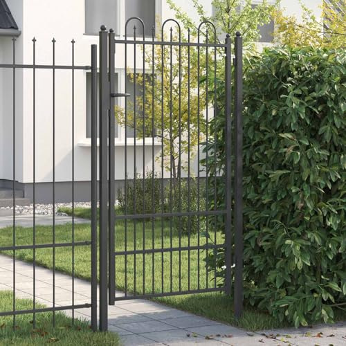 GeenYuu Zauntor HORST Stahl Schwarz 100 x 175 cm Abschließbar Garten Tor mit Schloss und Anti-Kletter Design für Hof Einfahrt Schutz und Sicherheit im Außenbereich