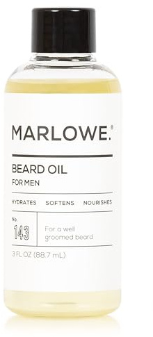 MARLOWE. Beard Oil, 3 oz, Hydrates, Softens & Nourishes Facial Hair & Skin, Clean, Vegan Beard Conditioner for Men with Moisturizing Safflower, Sunflower & Soybean Oils, Fragrance Free