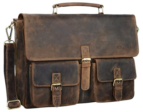 STILORD Victor Vintage Aktentasche Herren Leder Moderne Businesstasche für große A4 Aktenordner XL Umhängetasche 15.6 Zoll mit Dreifachtrenner aus echtem Leder Farbe:mittel - braun