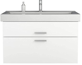Waschtischunterschrank 100/80 / 60 cm breit Hochglanz Weiß Waschbeckenunterschrank Unterschrank Badmöbel-Set hängend Sieper Girona (100 breite)