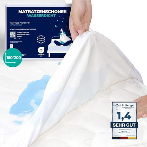 ZenPur Wasserdichter Matratzenschoner 180x200 cm - Waschbar - wasserdichte Matratzenauflage, Matratzenschutz und Inkontinenzunterlage - 1 Stück