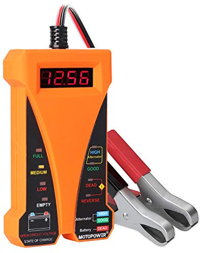MOTOPOWER MP0514D Digitaler Batterietester, Voltmeter und Lichtmaschine, Ladesystem, Analyzer mit LCD-Display und LED-Anzeige, orangefarbener Gummilack