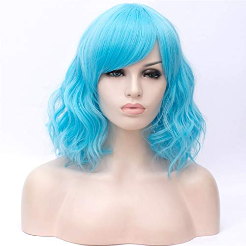 ATAYOU Kurze Blaue Bob Perücke Frauen Damen | Blau, Gelockt gewellt, Halloween Karneval, Cosplay, Synthetik, Party