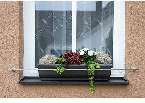 Blumenkastenhalterung an die Fassade einstellbar 1500 bis 2000 mm für eine Gesamtfensterbreite von 1500 bis 1800 mm, Rostfreier Stahl V2A, Installation von Dübeln an der Fassade