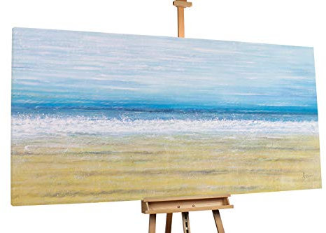 KunstLoft® XXL Gemälde 'Küste der Freiheit' 200x100cm | original handgemalte Bilder | Strand Meer Beige Blau | Leinwand-Bild Ölgemälde einteilig groß | Modernes Kunst Ölbild