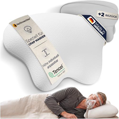 Nachtwaechter Seitenschläfer- und CPAP Komfort Kissen LINA + 2 graue Kissenbezüge - Hotel-Qualität - Absolut höhenverstellbar!