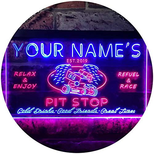 ADVPRO Personalized Your Name Est Year Theme Pit Stop Game Room Garage Dual Color LED Barlicht Neonlicht Lichtwerbung Neon Sign Rot & blau 300 x 210mm st6s32-pu1-tm-rb