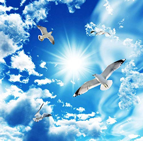 FHOMEY Tapete Wandbild 3D Deckenbild Tapete Stereo Blauer Himmel Weiße Wolken Taube Natur Landschaft Foto Wandbild Decke Wallpapers-430 * 300Cm