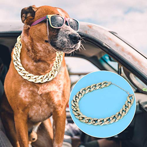 Taidda- Dog Choker, French Bulldog Shiny Decoration Collar Gold Dog Chain Choker, Plastic Dog Link Chain Dog Collar Necklace Jewelry Accessories for Dog Cat Pet Puppy, 16.5x0.8inch, Gold