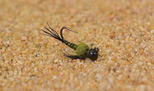 Tungsten Two Bit Hooker Olive Jig Head Fly Euro Nymph Tied on Hanak Hooks - 6ct Pack (Assortment)