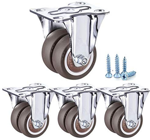 4 Stück Transportrollen Lenkrollen,1.5/2 Zoll Möbelrollen Doppelrollen,Schwerlastrollen mit Bremse,Strandkorbrollen Platterollen,Tragkraft 400 kg,mit Doppellagern und Schrauben(Standard1.5in/40mm)