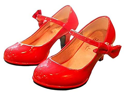 Ragazze Scarpe con Tacco Bambina Mary Jane Matrimonio Elegante Party Damigella d'Onore Numero (Rosso, Numeric_35)