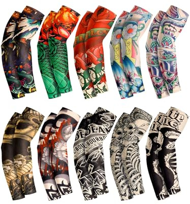 Boao 20 Pcs Men's Cooling Arm Sleeves Long Fingerless Arm Cover Anti Slip UV Sun Protection Sports Temporary Tattoo Sleeves(Delicate Style,Medium)