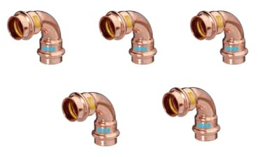 5 Stück Pressfittings Kupfer Bogen 28mm 90° 2 Muffen- 1 Produkt für Gas Trinkwasser und Heizung - V Kontur(Press)