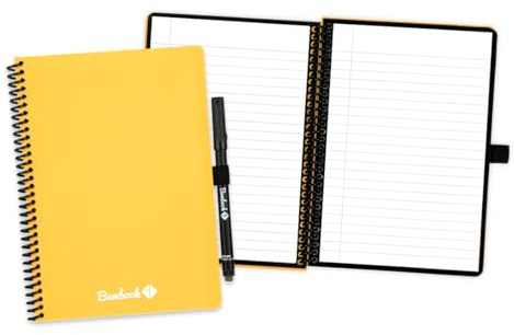 BAMBOOK Colourful Notizbuch - Gelb - A5 - Liniert, Wiederverwendbares Notizbuch, Notizblock, Reusable Notebook