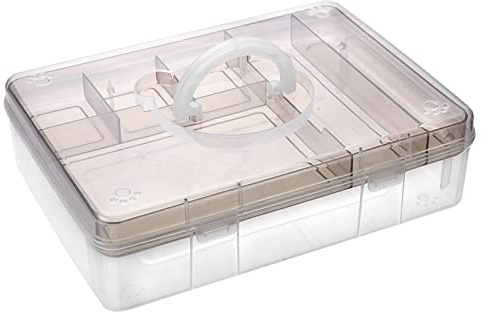IGNPION Clear Craft Stackable Storage Box with Storage Tray Plastic 7-compartment Mulit Purpose Storage Container for Storing&Organising Toys, Arts&Crafts, Stationery, Sewing, Teaching Aid, Coffee