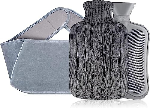 2L Wärmflasche mit Bezug Wärmflaschengürtel,Groß Wärmeflasche aus Gummi Set | 3 in 1 Weichem Plüsch Hand Taillenwärmer Abdeckung für Nacken und Schulter, Rücken, Beine, Taillenwärmung