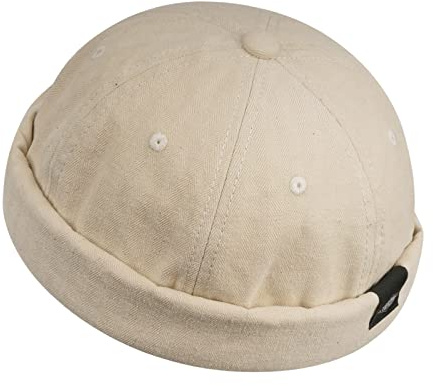 CLAPE Bomull dockningskeps, herr, justerbar sjömansmössa, keps utan skärm, retro, brimless hatt, rullad manschett, fiskarhatt, kort, CT84-beige, one size