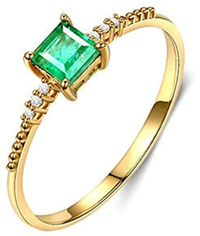 KnSam Echt Gold Schmuck Trauringe Gelbgold Au750, Eheringe 0.06ct Smaragd Ewigkeitsring Solitärring mit Quadratschliff Pärchen Ringe Gr.50 (15.9)