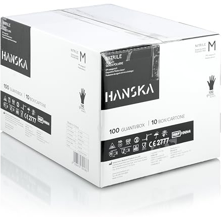 HANSKA Lot de 1000 gants jetables nitriles noirs – sans poudre – jetables – non stériles – Base en caoutchouc – Convient pour les milieux médicaux, la manipulation des aliments (1000, M)