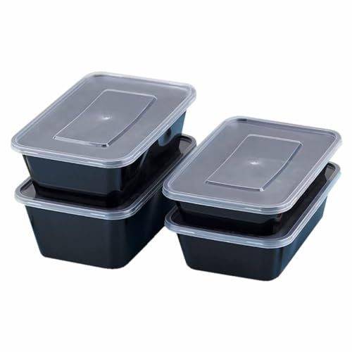 Plastic Food Container Multipurpose Storage boxes Takeaway Containers Food Tubs Fridge Organisers Stackable Boxes Freezer Storage Black Reusable Containers (650ml, Rectangular, 500)