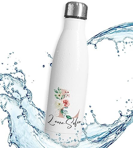 timalo® Thermosflasche | Initialen | personalisiert mit Namen auslaufsichere Edelstahl Trinkflasche Wasserflasche Muttertag Geschenk für Frauen 750mL | L