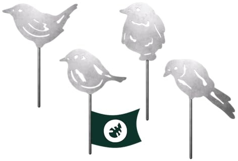 VERDOBA Vögel Gartendeko - Silberne Gartenstecker Vögel - Gartendeko Vogel Set mit Antikfinish - Edelstahl Blumenstecker - stabile Gartenstecker - Silberne Deko für Garten, Balkon & Terrasse