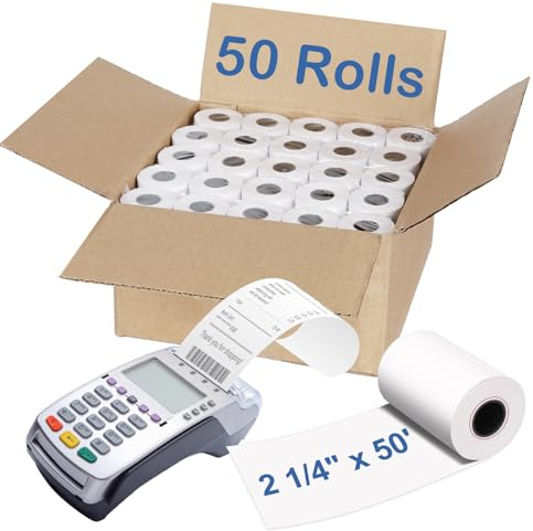 Razuvo 2 1/4 x 50' Thermal Paper Rolls (50 Rolls), BPA Free Receipt Paper, 58mm Thermal Receipt Paper Fits Mini POS Thermal Printer, Square Terminal Paper for Small Businesses