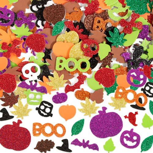 BETESSIN 530Pcs Halloween Sticker Herbst Basteln Kinder Aufkleber Schaumstoff Glitzer Ahornblatt Sticker Schaum Moosgummi Kürbis Spinnen Stickers für Herstkranz Scrapbooking Kartenbasteln