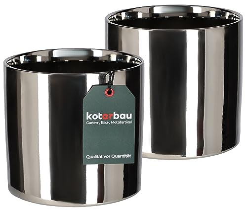 KOTARBAU® Uppsättning av 2 glänsande blomkrukor ⌀ 160 mm cylinder blomkruka av keramik, dekorativ ytterkruka silver, blomkruka, blomkruka för inomhusväxter, trädgårdskruka