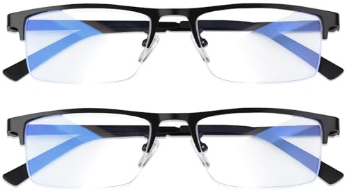 Anourney Blue Light Blocking Glasses, Lightweight Metal Half Frame Computer Reading/Gaming/TV/Phones Glasses,Filter UV Ray/Computer Glare with Spring Hinge Eyeglasses(2PCS Black)