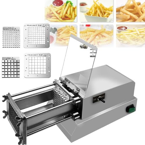 Electric French Fry Cutter, Professional Potato Cutter Stainless Steel, Commercial French Fry Cutter Stainless Steel, with 3 Sizes of Replaceable Blades Stainless Steel for Commercial Industrial ,8mm