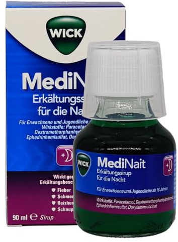 Wick MediNait Erkältungssirup für die Nacht I lindert Erkältungssymptome Gliederschmerzen Reizhusten - im Sparset mit Pharma Perle give-away (Wick MediNait 90ml)