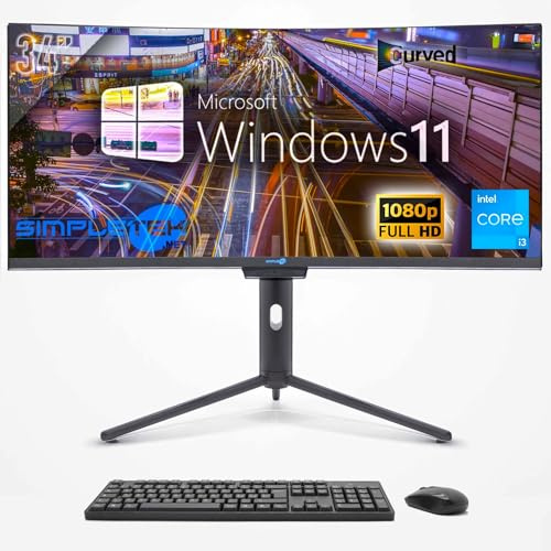 SIMPLETEK - PC All In One 34 Curvo FHD | Core i3 | Windows 11 Pro | 4GB RAM | 120GB SSD | Webcam Integrata 5MP | WiFi6 e BT 5.2