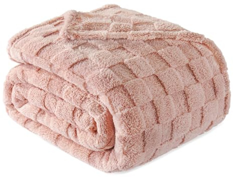 Exclusivo Mezcla Kuscheldecke Fleecedecke, Superweiche Karierte Sofadecke, Flauschige Decke für alle Jahreszeiten, 150 x 200 cm, Rosa