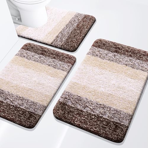 Arotive Badezimmerteppich-Set, 3-teilig, extra weich und saugfähig, maschinenwaschbar, trockene Badematten für Badezimmer, WC, Badewanne und Dusche, 61 x 40 cm, 76 x 50 cm und U-förmig, 61 x 50 cm,