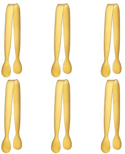 Gold Candybar Zuckerzange Klein, 6 Stück Edelstahl Eiszange Candybar Zangen Klein Servierzange Küchenzange für Party,für Küche, Hochzeit, Bar, Party und büfett Grill Picknick (11.4 x 1.6cm)