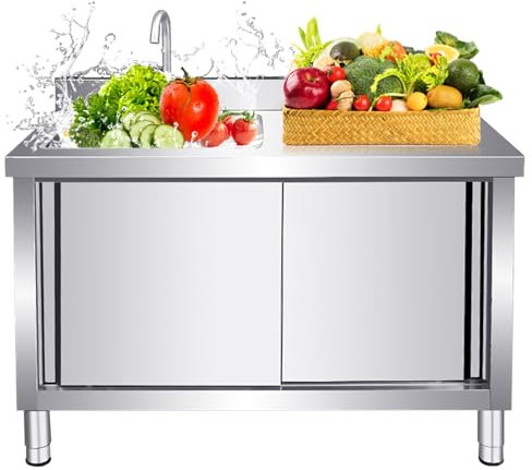 Edelstahl Spültisch Spülenschrank mit Spüle und Armatur Outdoor Spüle Gastro 1 Becken Mobiles Waschbecken Freistehende Spülbecken Ausgussbecken Küchenspüle mit Unterschrank für Außen Werkstatt Küche(1