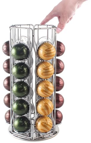 SEVENLINE Support rotatif pour dosettes de café – Compatible avec Nespresso Vertuo, rangement pour 30 capsules Vertuoline (argenté)