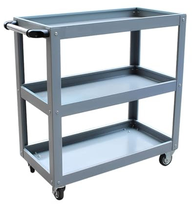 YCOVSFP 3-stöckiger Werkzeugwagen Mit Rädern, Allzweck-Servicewagen, 150 Kg, Robuster Werkzeugwagen for Mechaniker, Werkzeugkasten-Organizer Und Aufbewahrungsbox for Die Garage(Silver)